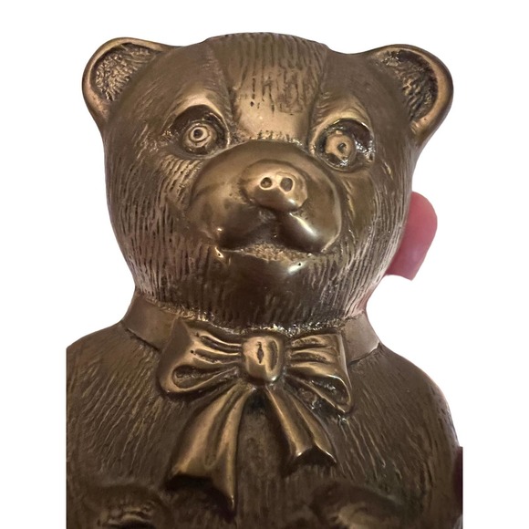 Brass Teddy Bear Coin Bank Screw Held Bottom Older Vintage Collectible - Picture 7 of 11